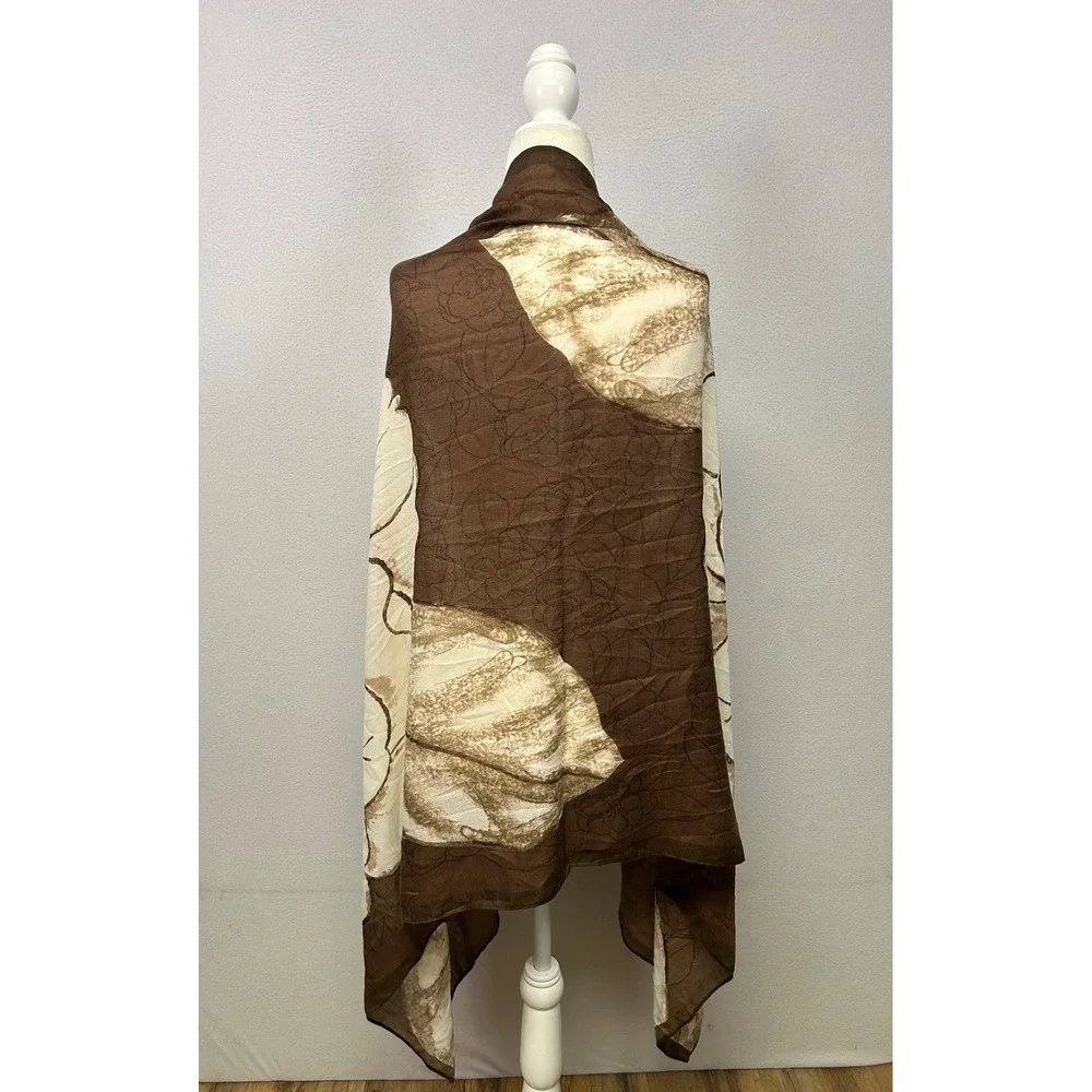 Boho Earthy Womens OS Brown Cream Floral Leaf Viscose Scarf Shawl